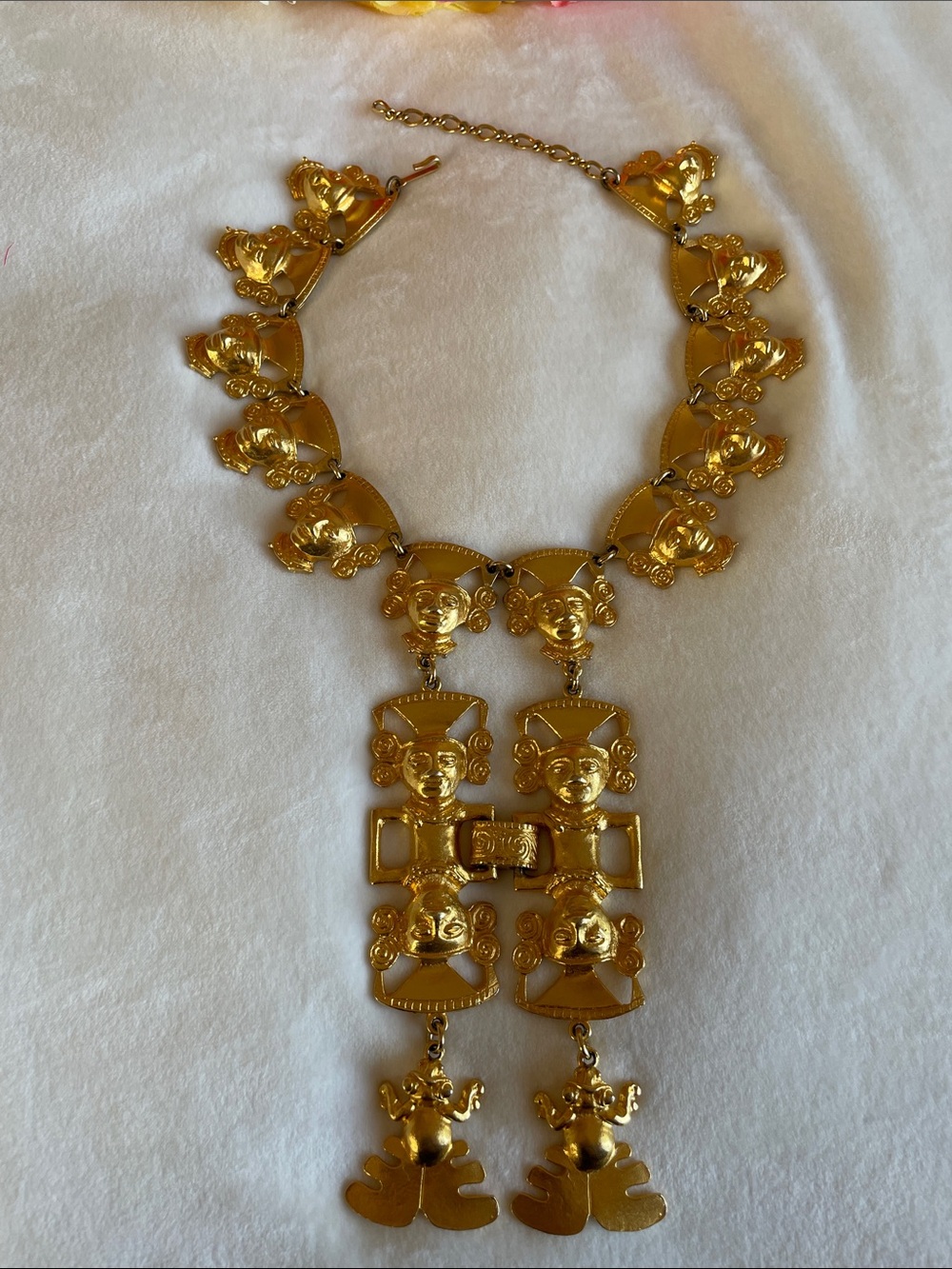 Vintage Kenneth Jay Lane Gold Plated Statement Tribal Mayan Necklace - Picture 2 of 13